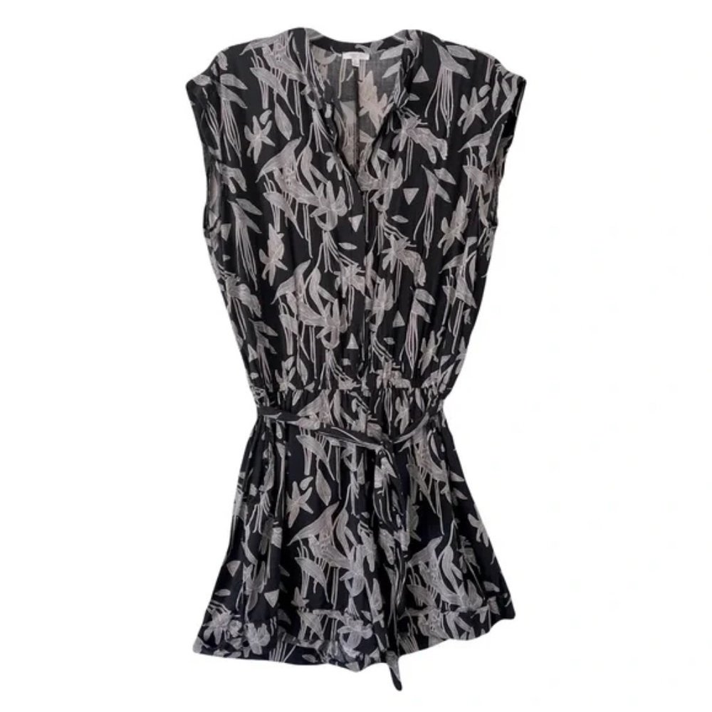 Tavik | Black Tropical Floral Cap Sleeve Button Front Romper, Medium